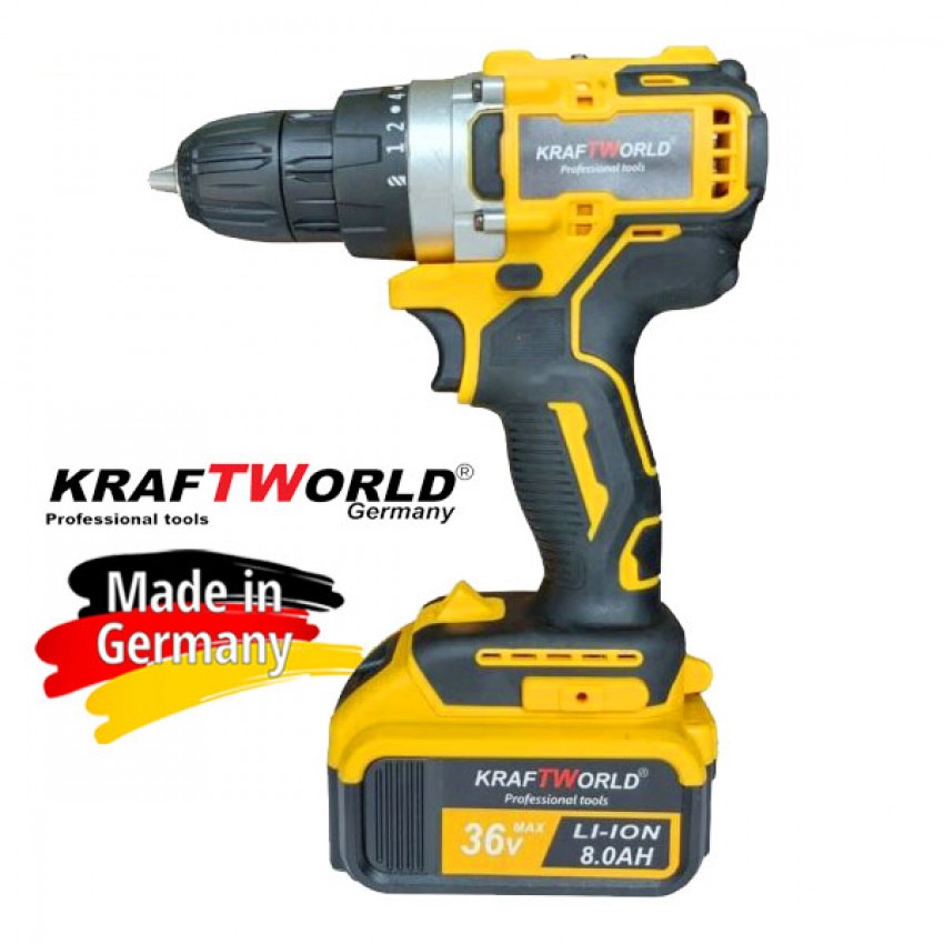 Немски Акумулаторни Ударен Винтоверт и Безчетков Ъглошлайф KRAFT WORLD 36V 8Ah 